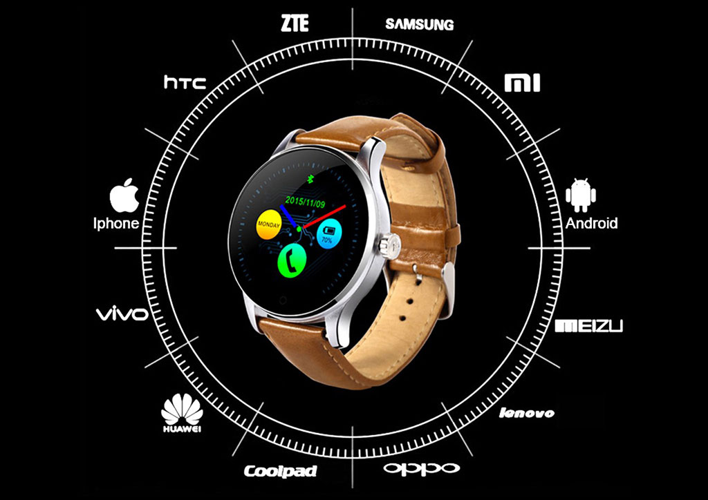 Часы SMART WATCH K88H SILVER - Коричневая кожа - Синхронизация со смартфоном