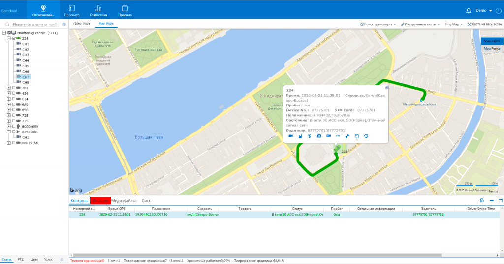 Контроль состояния, скорости и маршрута ТС
