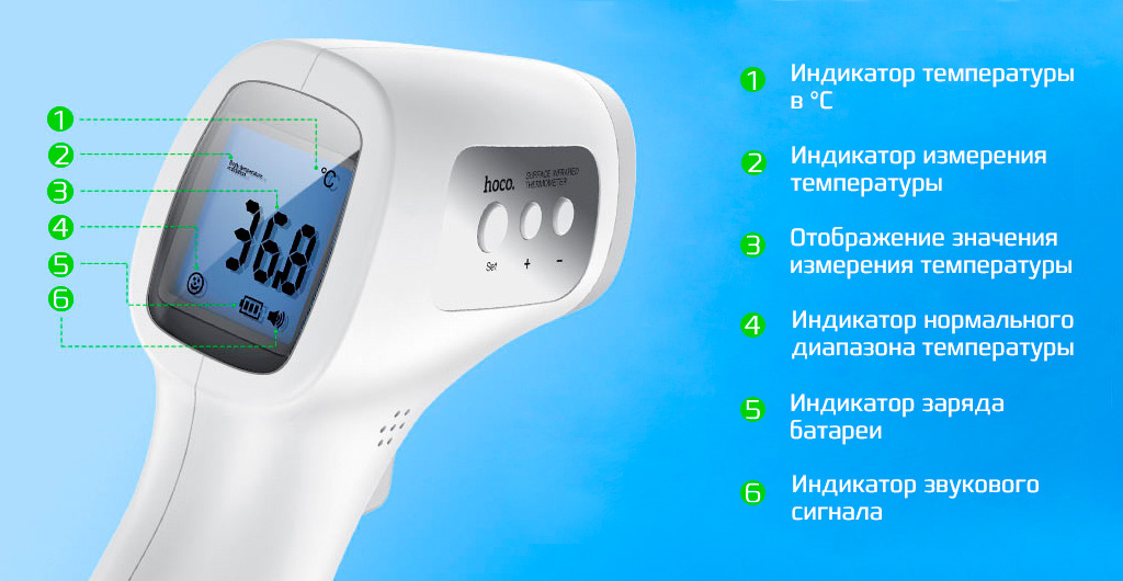 Бесконтактный термометр HOCO YQ6 - Дисплей с подсветкой