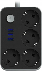 Купить Сетевой фильтр Lucky Hawk 4 Power Socket Black/Grey (314) (4 Розетки + 3 USB) 3 метра