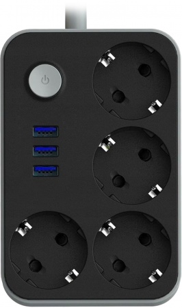 Купить Сетевой фильтр Lucky Hawk 4 Power Socket Black/Grey (314) (4 Розетки + 3 USB) 3 метра