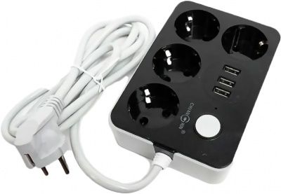 Купить Сетевой фильтр Lucky Hawk 4 Power Socket Black/Grey (314) (4 Розетки + 3 USB) 3 метра