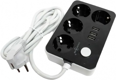 Lucky Hawk 4 Power Socket Black/Grey (314) (4 Розетки + 3 USB) 3m