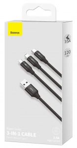 Купить Кабель Baseus Rapid Series 3-in-1 Cable USB - Lightning+MicroUSB+Type-C 1.2m (CAJS000001)