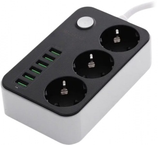 Купить Сетевой фильтр Lucky Hawk 3 Power Socket Black/Grey (CX-U613-B) (3 Розетки + 6 USB порта) 2 метра