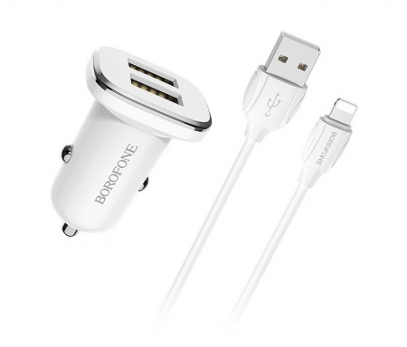 Купить АЗУ 2USB 2.4A для Lightning 8-pin Borofone BZ12i Белый (iPhone)
