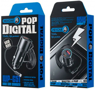 Купить Автомобильное зарядное устройство Wekome Pop Digital Series 66W Cabled Fast Car Charger (WP-C51) Black