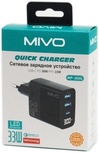 Mivo MP-300Q Quick Charger 33W GaN (2 USB+1 Type-C)