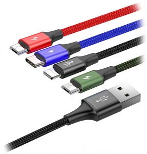 Купить Кабель Baseus Fast 4-in-1 Cable for lightning+Type-C (2) + Micro 3.5A 1.2m (CA1T4-B01)