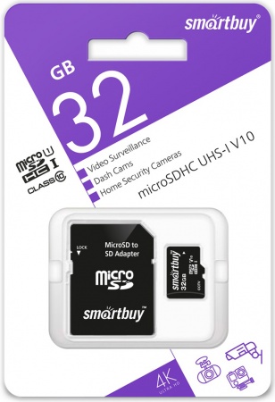 Купить Карта памяти SmartBuy microSDHC 32Gb Class10 U1 V10 (SB32GBSDCCTV)