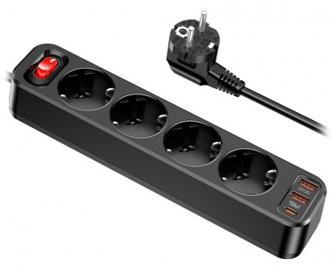 Купить Сетевой фильтр Hoco NS1 Aura 4-Bit PD20W EU / GER Black