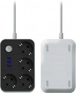 Купить Сетевой фильтр Lucky Hawk 4 Power Socket Black/Grey (314) (4 Розетки + 3 USB) 3 метра