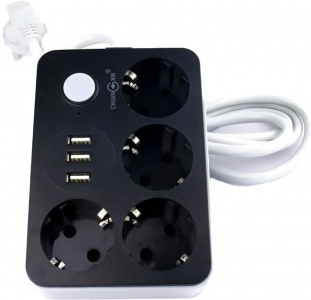 Купить Сетевой фильтр Lucky Hawk 4 Power Socket Black/Grey (CX-U314) (4 Розетки + 3 USB порта) 1.8 метра