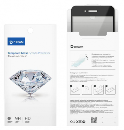 Купить Защитное стекло для iPhone 6 5D плоский черный DREAM