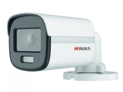 Купить 2Мп уличная цилиндрическая HD-TVI камера с LED-подсветкой до 20м, встроенным микрофоном (AoC) и технологией ColorVu HiWatch DS-T200L(B)(2.8mm)