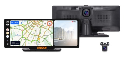 CARCAM Carplay and Android Auto GPS Dashboard DVR A3 + Rear View Camera