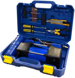 Купить Автомобильный компрессор с ремкомплектом для шин Car Air Сompressor Kit 2 in 1 Blue