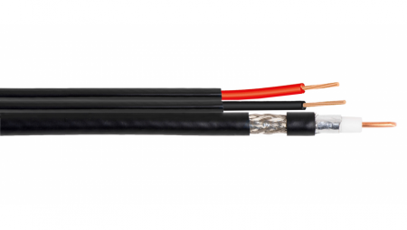 Купить Кабель коаксиальный RG-59U, 75 Ом (CCA, Оплетка AL) + 2x0.75 мм2 CCA, внешний, чёрный, 1 м