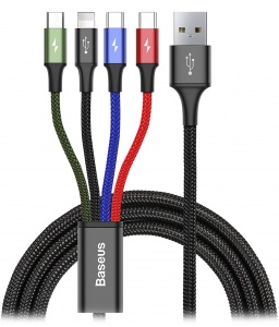 Купить Кабель Baseus Fast 4-in-1 Cable for lightning+Type-C (2) + Micro 3.5A 1.2m (CA1T4-B01)