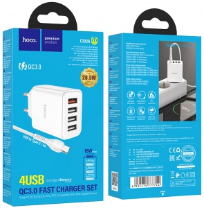 Купить Сетевое зарядное устройство Hoco C102A 4USB 2.1A QC3.0