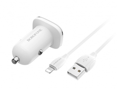 Borofone BZ12i АЗУ 2USB 2.4A для Lightning 8-pin Белый (iPhone)