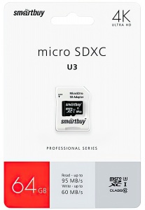 Купить Карта памяти SmartBuy microSDXC 64GB Class 10 U3 Pro
