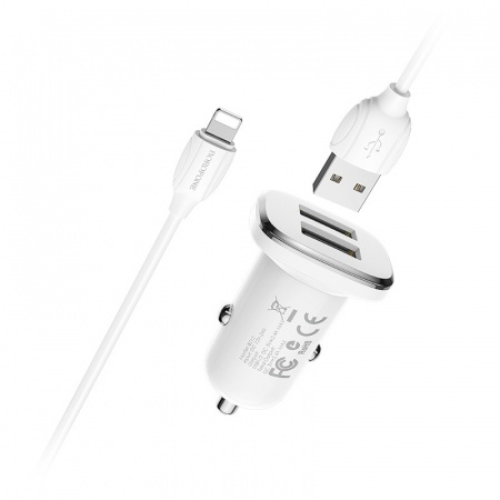 Купить АЗУ 2USB 2.4A для Lightning 8-pin Borofone BZ12i Белый (iPhone)