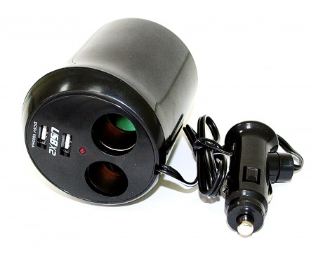 Купить Разветвитель прикуривателя в подстаканник на 2 выхода с 2 USB (1000mAh)