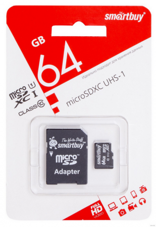 Купить Карта памяти SmartBuy 64GB microSDXC (UHS-1) с адаптером Class10