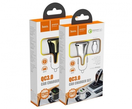 Купить АЗУ 2USB 2.4A QC3.0 Быстрая зарядка для Type-C Hoco Z31a Черный