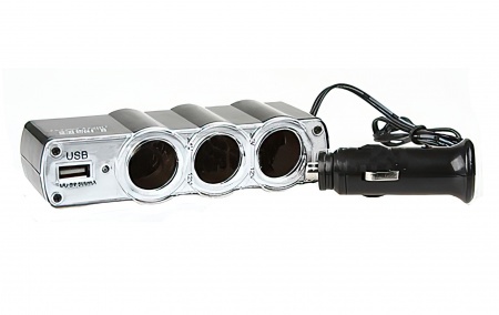 Купить Разветвитель прикуривателя на 3 устройства с USB (1000mAh)