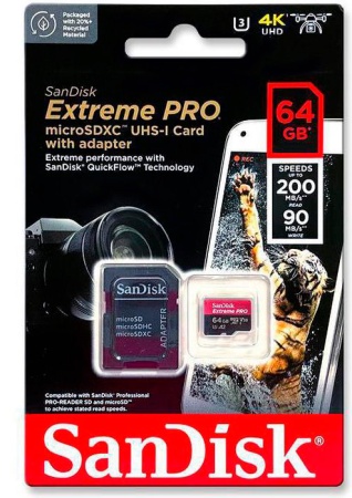 SanDisk Extreme Pro 64GB microSDXC UHS-I with Adapter (SDSQXCU-064G-GN6MA)