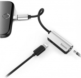 Купить Переходник для наушников Baseus L32 Lightning Male to 3.5mm + Lightning Female Black-Silver (CALL32-0S)