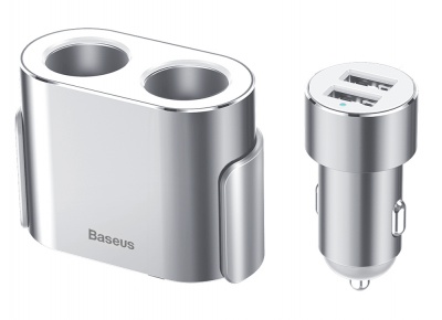 Baseus High Efficiency One to Two Cigarette Lighter Silver