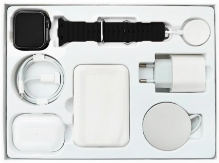 Купить Набор часы, наушники, повербанк Microwear W8 Ultra Dark Blue 6in1 DT1000