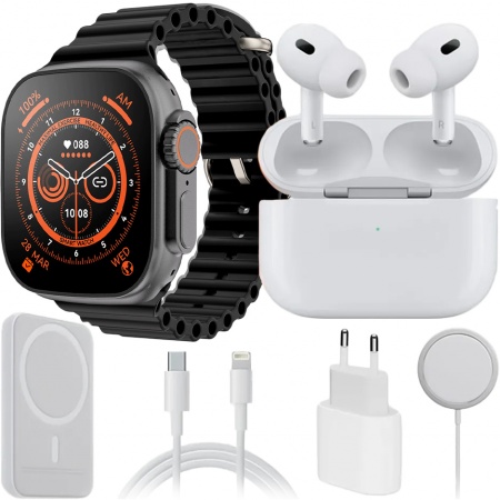 Купить Набор часы, наушники, повербанк Microwear W8 Ultra Dark Blue 6in1 DT1000