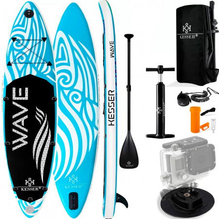 Купить Сап доска для плавания и серфинга с насосом и рюкзаком Kesser Inflatable SUP Board 366*75*15 Wave Light Blue 