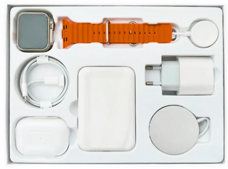 Купить Набор часы, наушники, повербанк Microwear W8 Ultra Orange 6in1 DT1000