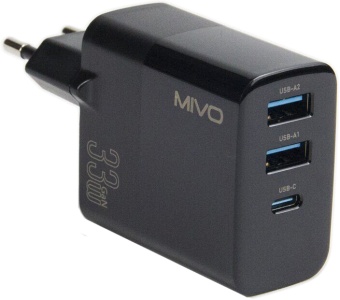 Купить Сетевое зарядное устройство Mivo MP-300Q Quick Charger 33W GaN (2 USB+1 Type-C)
