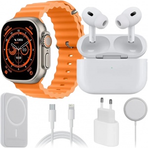 Купить Набор часы, наушники, повербанк Microwear W8 Ultra Orange 6in1 DT1000